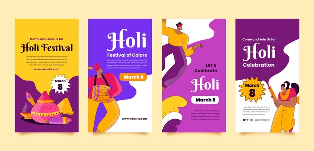 Verzameling Instagram-verhalen voor de viering van het holi-festival