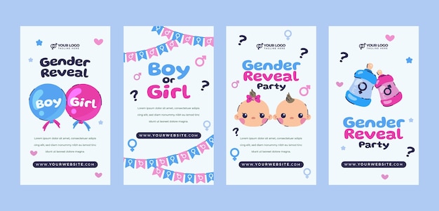 Gratis vector verzameling instagram-verhalen voor gender-onthullingsfeest