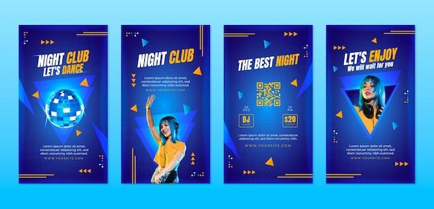 Gratis vector verzameling instagram-verhalen voor nachtclubfeesten