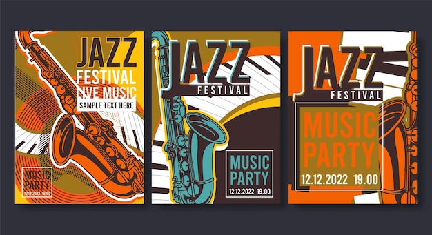 Verzameling jazzposters flyer-sjablonen in plat ontwerp