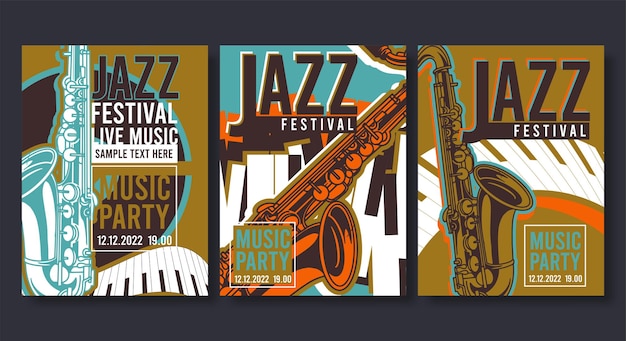 Gratis vector verzameling jazzposters flyer-sjablonen in plat ontwerp