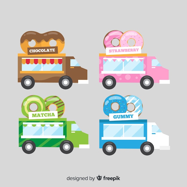 Gratis vector verzameling levensmiddelenwagens