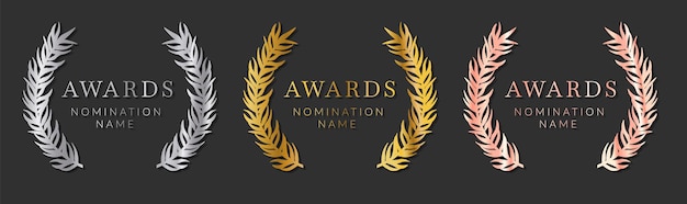 Verzameling metalen badges voor genomineerden awardas