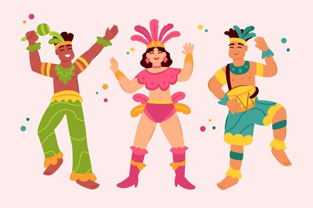 Gratis vector verzameling platte braziliaanse carnavalskarakters