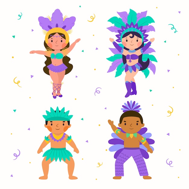 Gratis vector verzameling platte braziliaanse carnavalskarakters