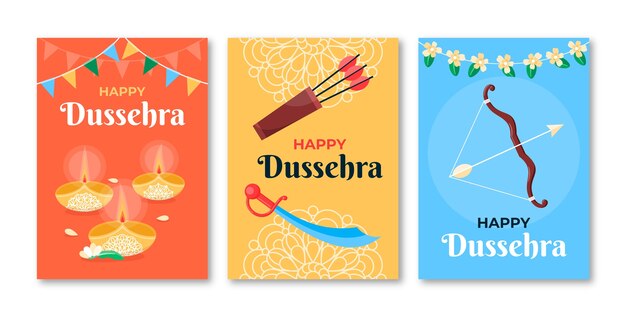 Gratis vector verzameling platte dussehra-kaarten