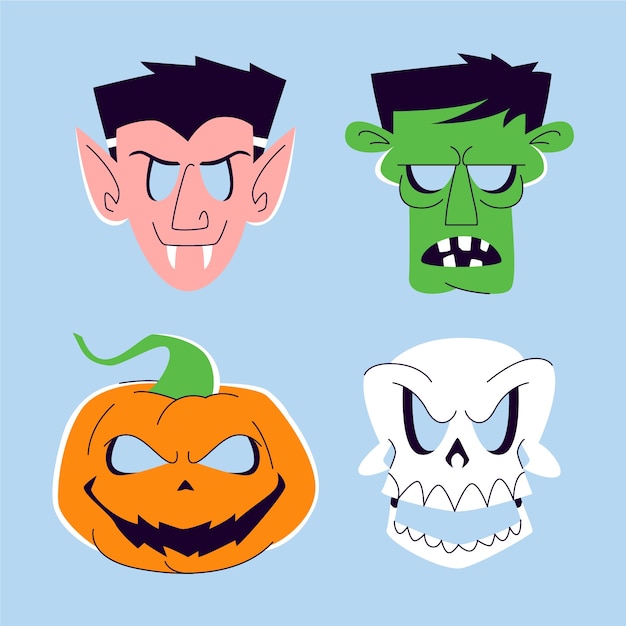 Gratis vector verzameling platte halloween-maskers