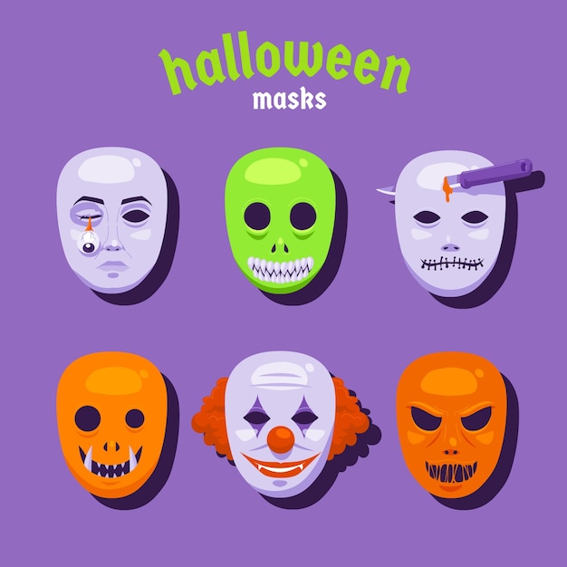 Gratis vector verzameling platte halloween-maskers