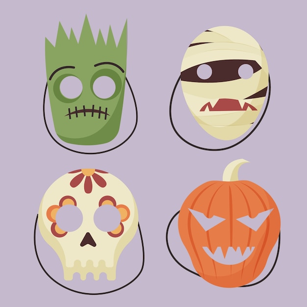 Gratis vector verzameling platte halloween-maskers