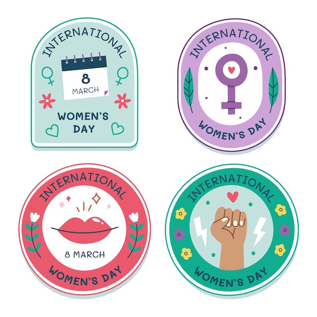 Gratis vector verzameling platte internationale damesdagbadges