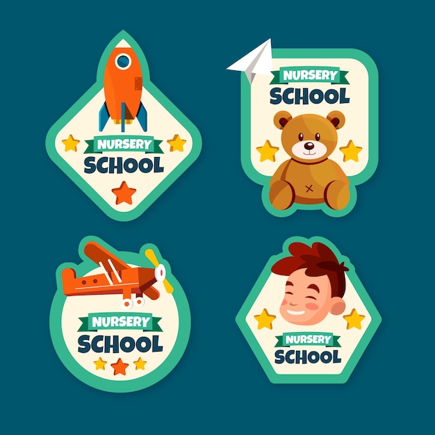 Gratis vector verzameling platte kleuterschoollabels