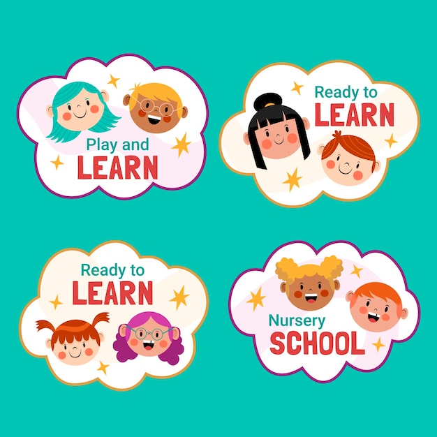 Verzameling platte kleuterschoollabels