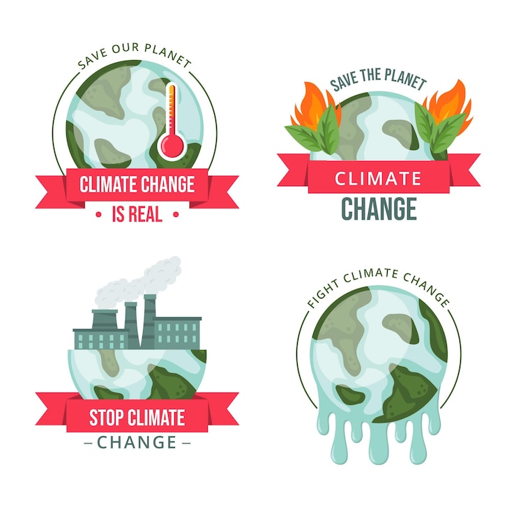Gratis Vector verzameling platte klimaatveranderingsbadges