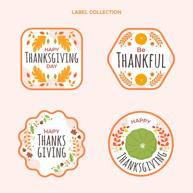 Verzameling platte Thanksgiving-labels