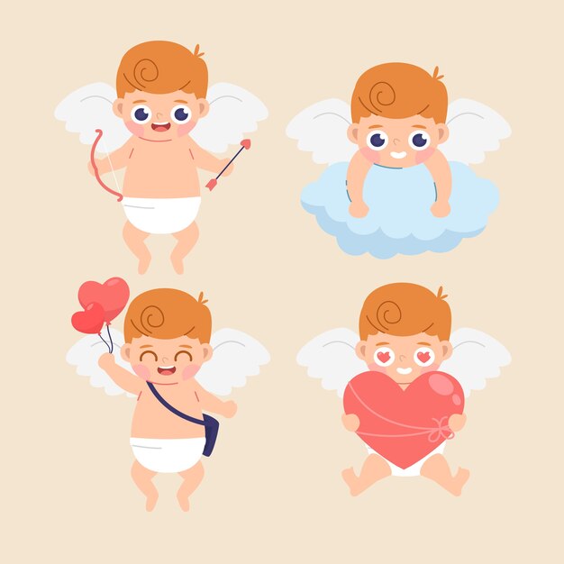 Verzameling platte valentijnsdag cupido-personages
