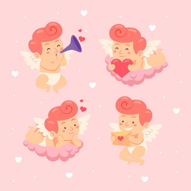 Gratis vector verzameling platte valentijnsdag cupido-personages