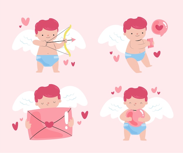 Gratis vector verzameling platte valentijnsdag cupido-personages