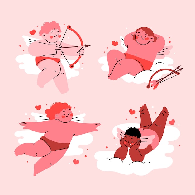 Verzameling platte valentijnsdag cupido-personages