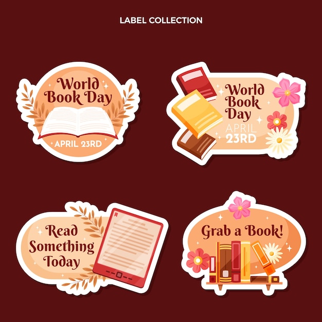 Gratis vector verzameling platte wereldboekendaglabels