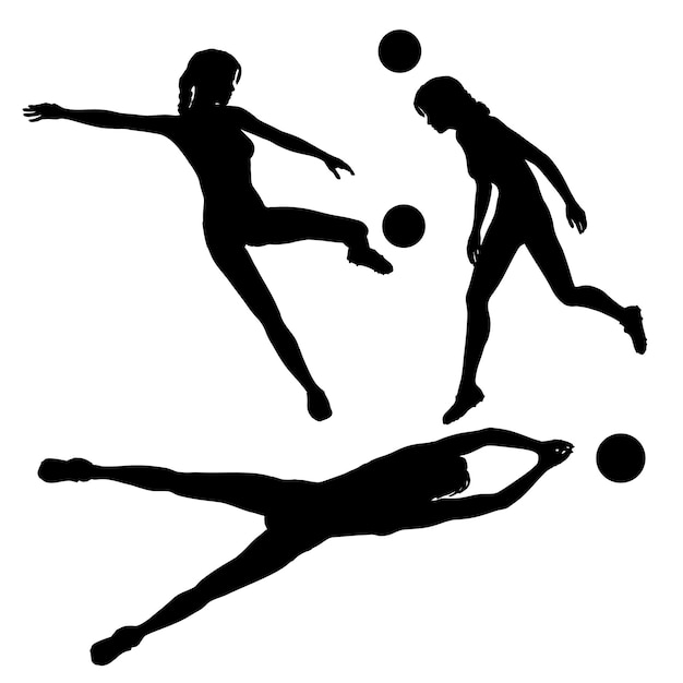 Gratis vector verzameling silhouetten van vrouwelijke voetbalspelers of voetballers