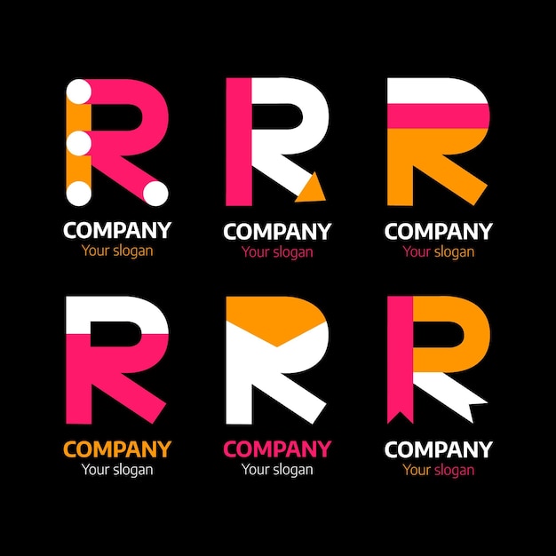 Verzameling sjablonen met platte r-logo's