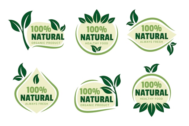 Verzameling van 100% natuurlijke groene badge
