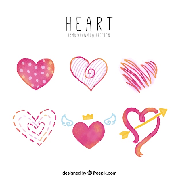 Verzameling van abstracte aquarel harten