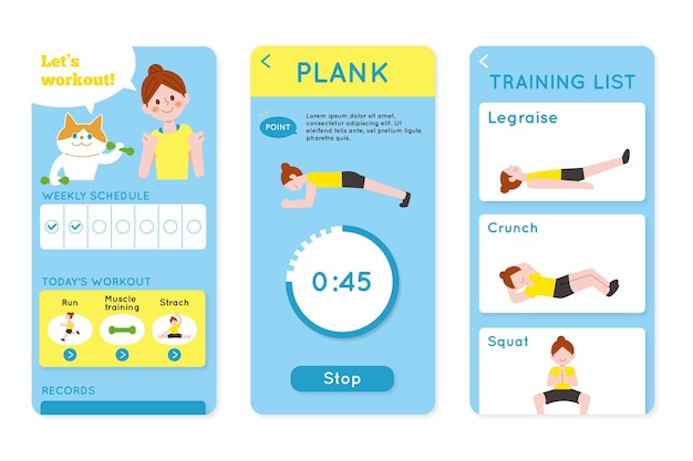 Verzameling van app-schermen voor workout-tracker