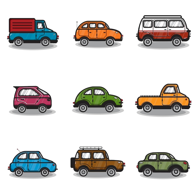 Verzameling van auto's en vrachtwagens illustratie