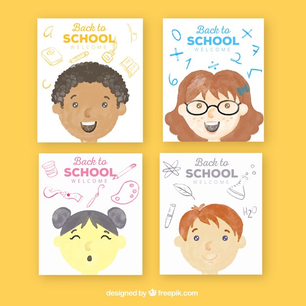 Verzameling van back-to-school kaarten met gezichten