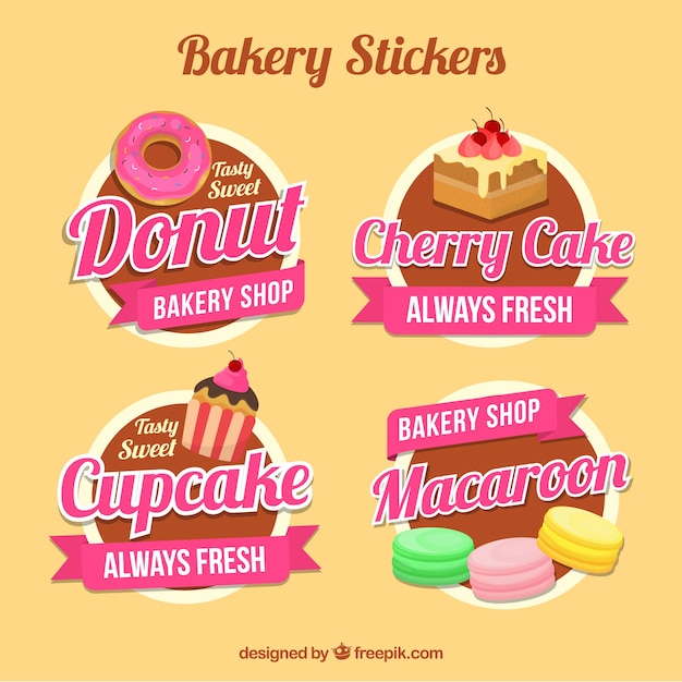 Verzameling van bakkerij stickers in vlakke stijl