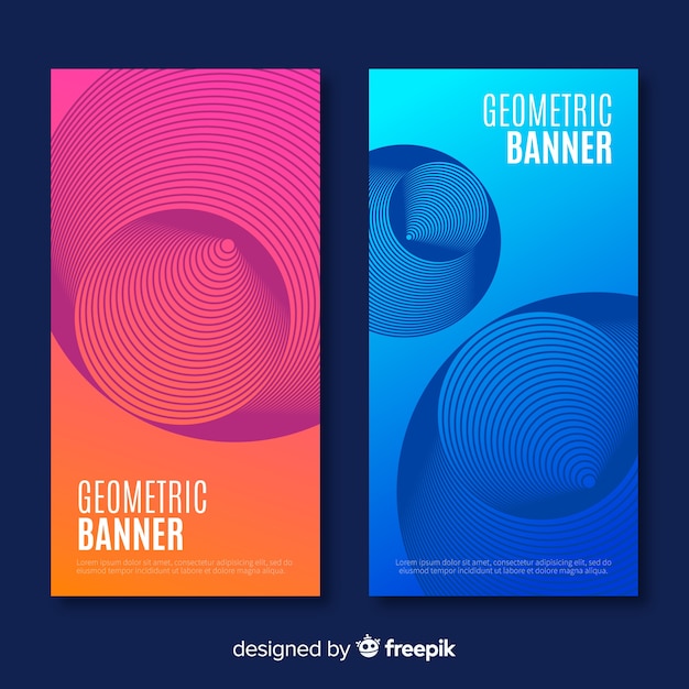 Verzameling van banners met abstracte geometrische vormen