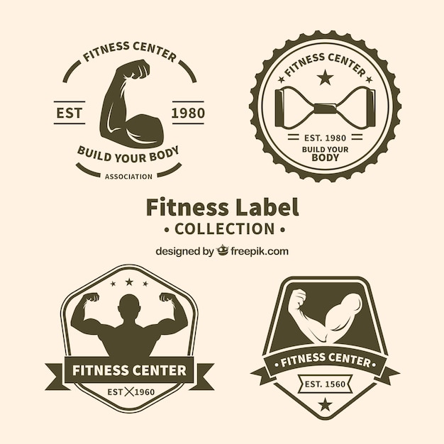 Verzameling van creatieve vintage fitness-labels