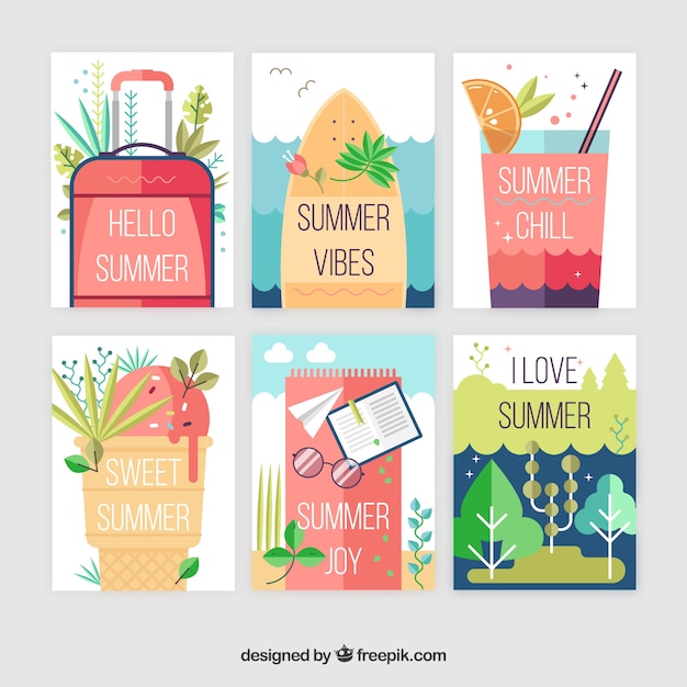 Gratis vector verzameling van creatieve zomer kaarten