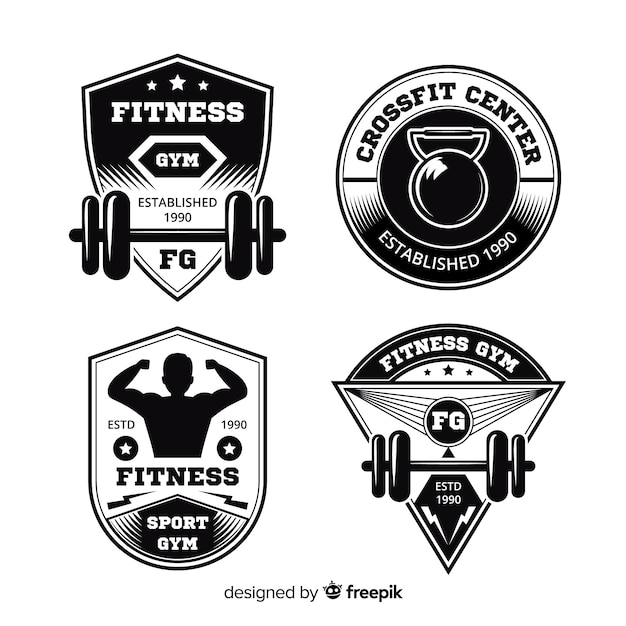 Gratis vector verzameling van crossfit motiverende logo plat ontwerp