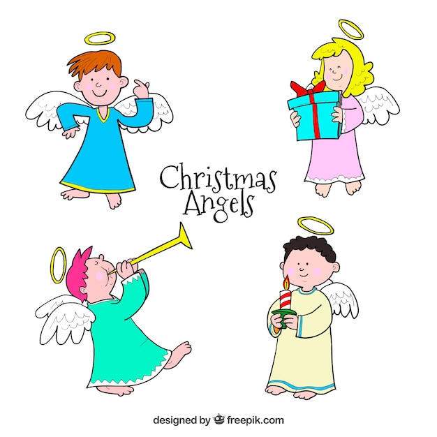 Gratis vector verzameling van cute hand getrokken kerst engelen