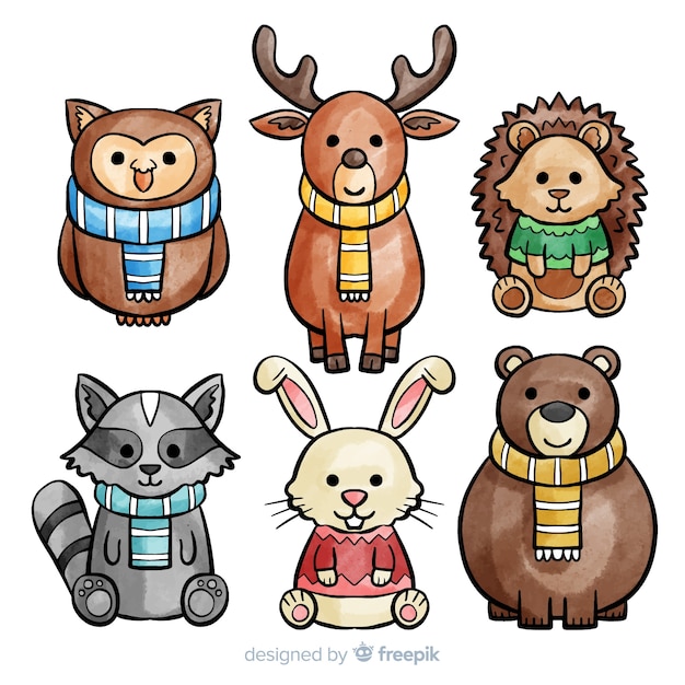 Gratis vector verzameling van cute winter animales