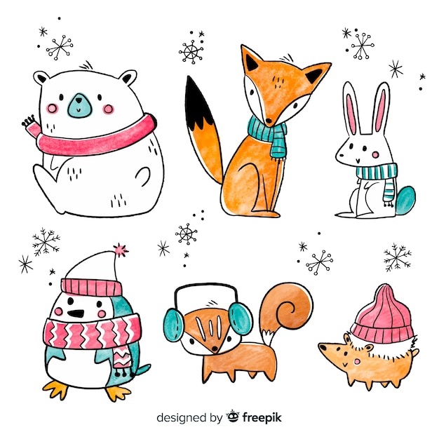 Gratis vector verzameling van cute winter animales