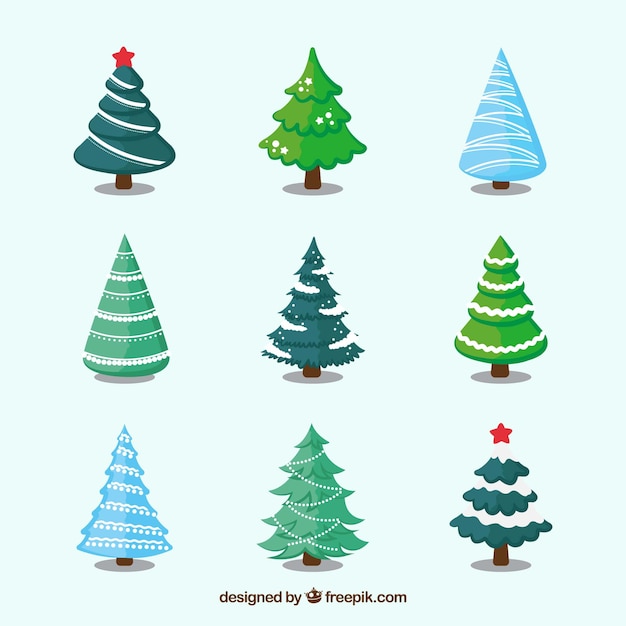 Verzameling van decoratieve kerstbomen
