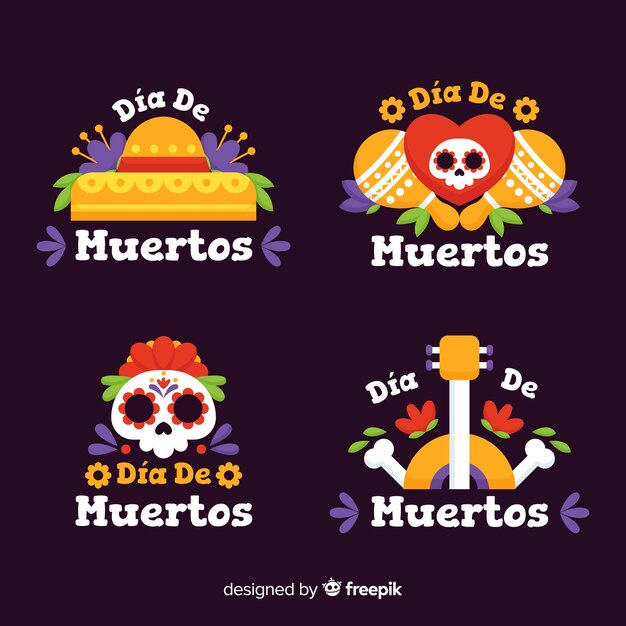 Verzameling van dia de muertos-badge in plat ontwerp