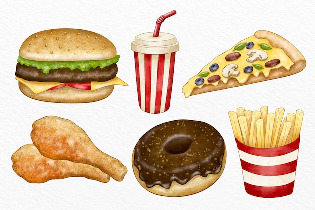 Gratis vector verzameling van geïllustreerde fastfood