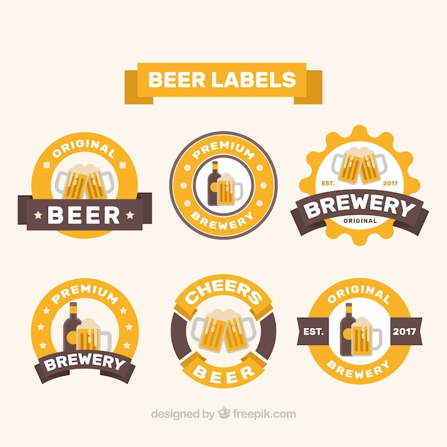 Gratis vector verzameling van gele bierstickers