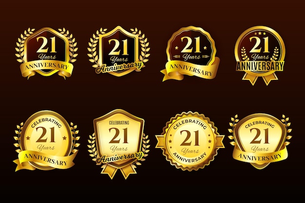 Verzameling van gouden 21 verjaardag badges