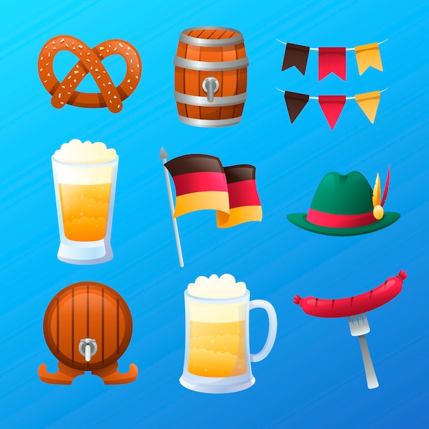 Gratis vector verzameling van gradiëntelementen voor de oktoberfest-viering van het bierfestival