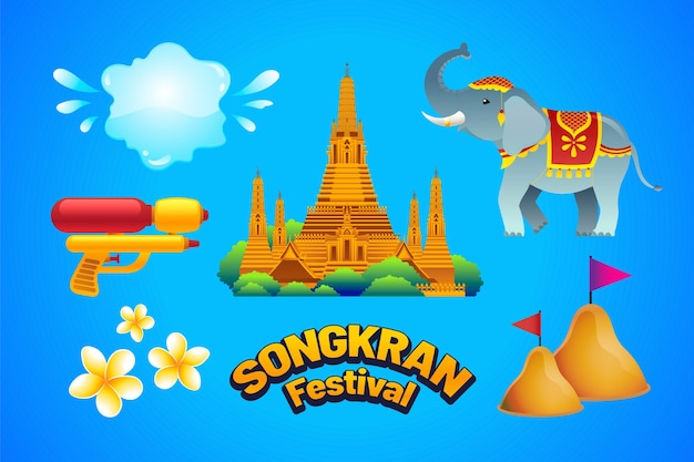 Verzameling van gradiëntelementen voor de viering van het songkran-waterfestival