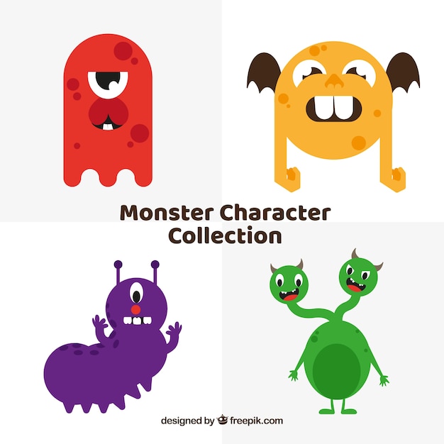 Gratis vector verzameling van grappige monsters in vlakke stijl