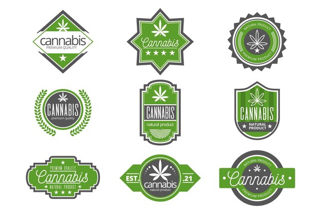 Verzameling van groene medicinale cannabis badges