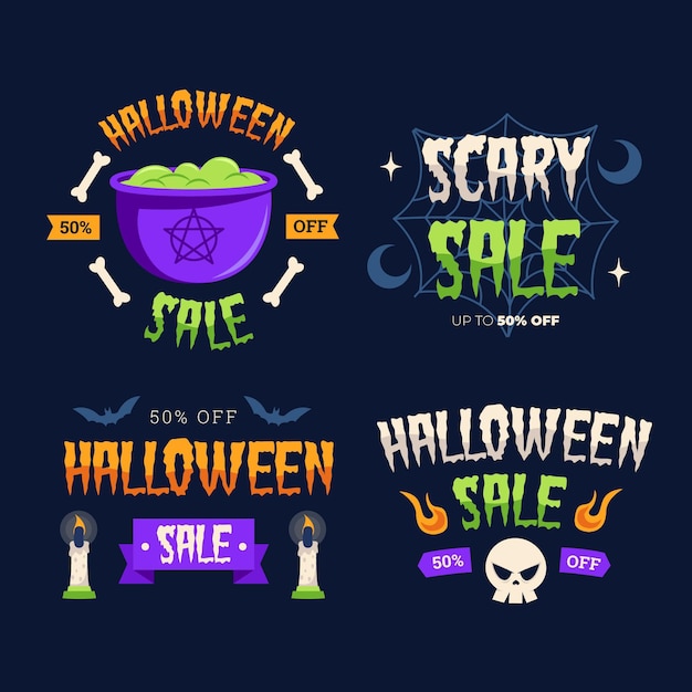 Gratis vector verzameling van halloween badges plat ontwerp