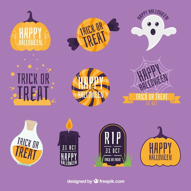 Gratis vector verzameling van halloween sticker met berichten