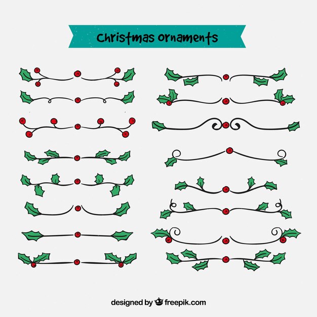 Verzameling van handgetekende kerst ornamenten